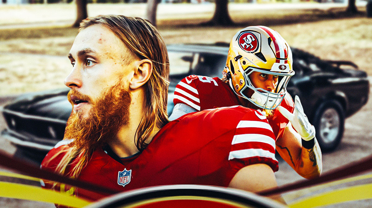 George Kittle in front of a car from his collection.