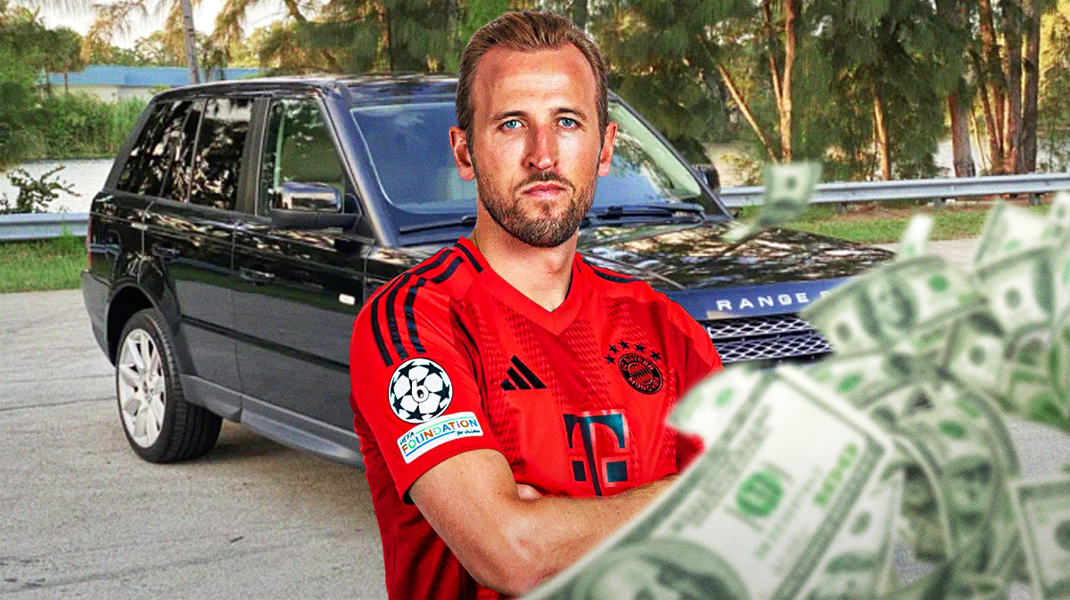 Harry Kane in front of a car from his collection.