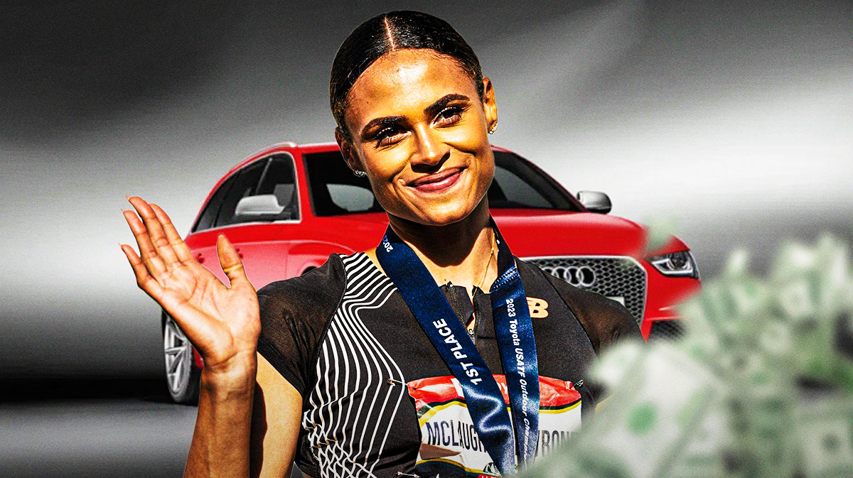 Sydney McLaughlin-Levrone in front of a car from her collection.