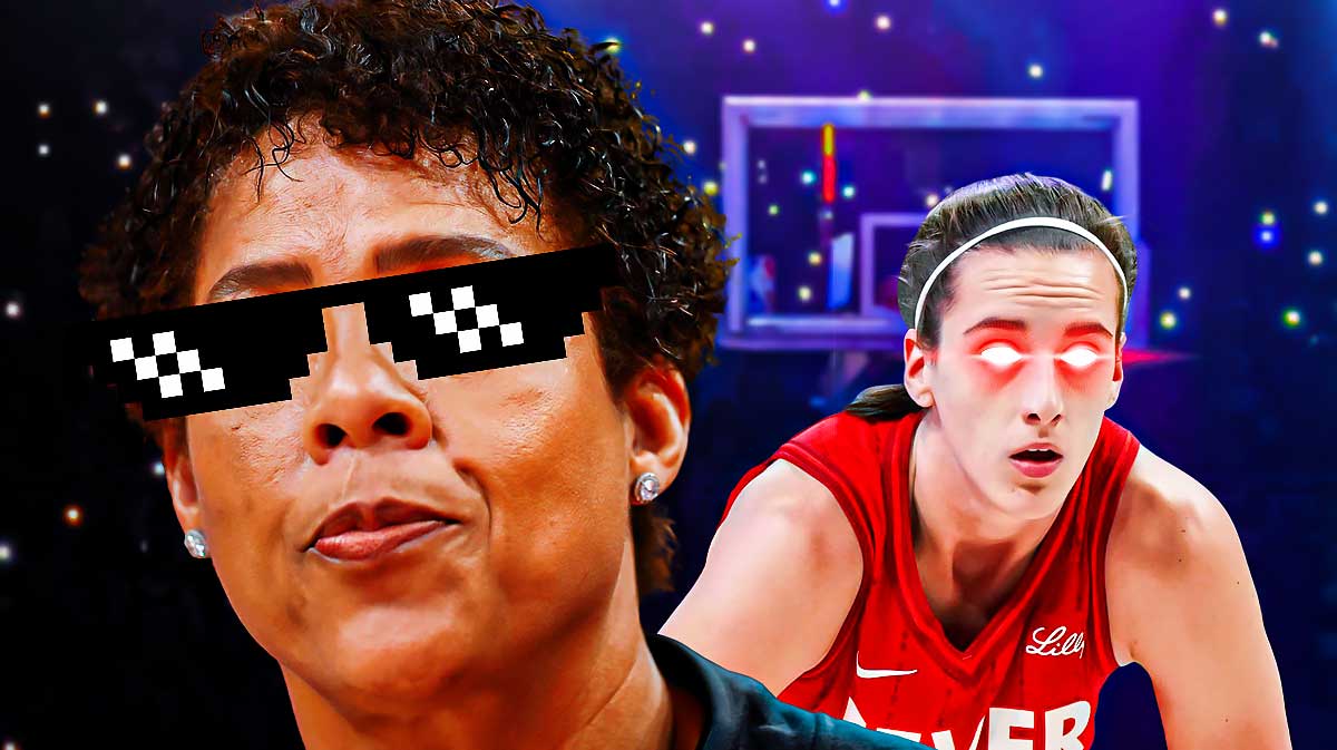 Cheryl Miller (women's basketball legend) with deal with it shades and Caitlin Clark (Fever) with woke eyes