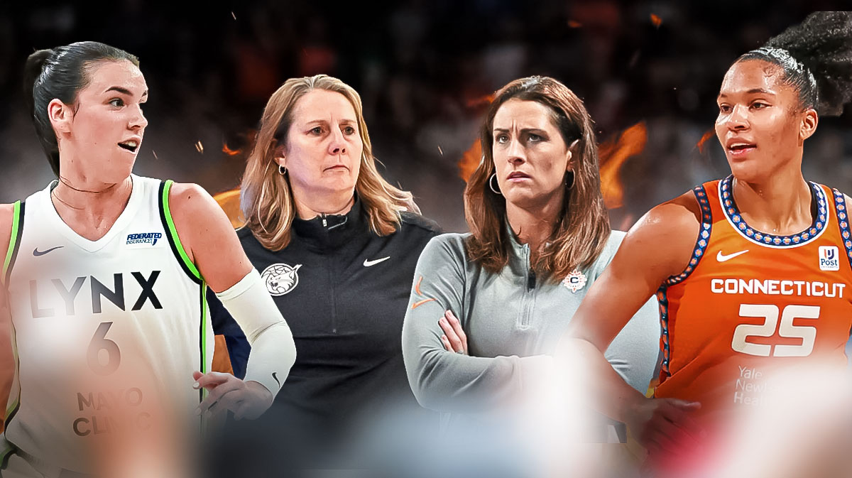 WNBA Minnesota Lynx coach Cheryl Reeve, WNBA Connecticut Sun coach Stephanie White, Minnesota Lynx player Bridget Carlton and Connecticut Sun player Alyssa Thomas