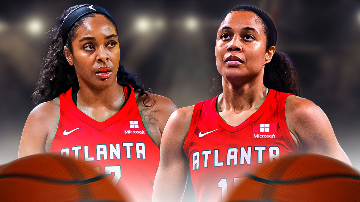Nia Coffey in a Dream jersey and Cheyenne Parker-Tyus in a Dream jersey.