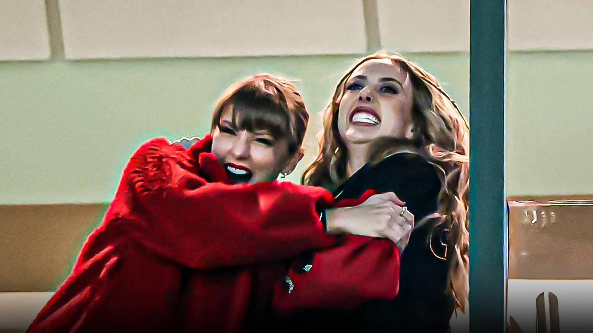 Taylor Swift beside Brittany Mahomes.