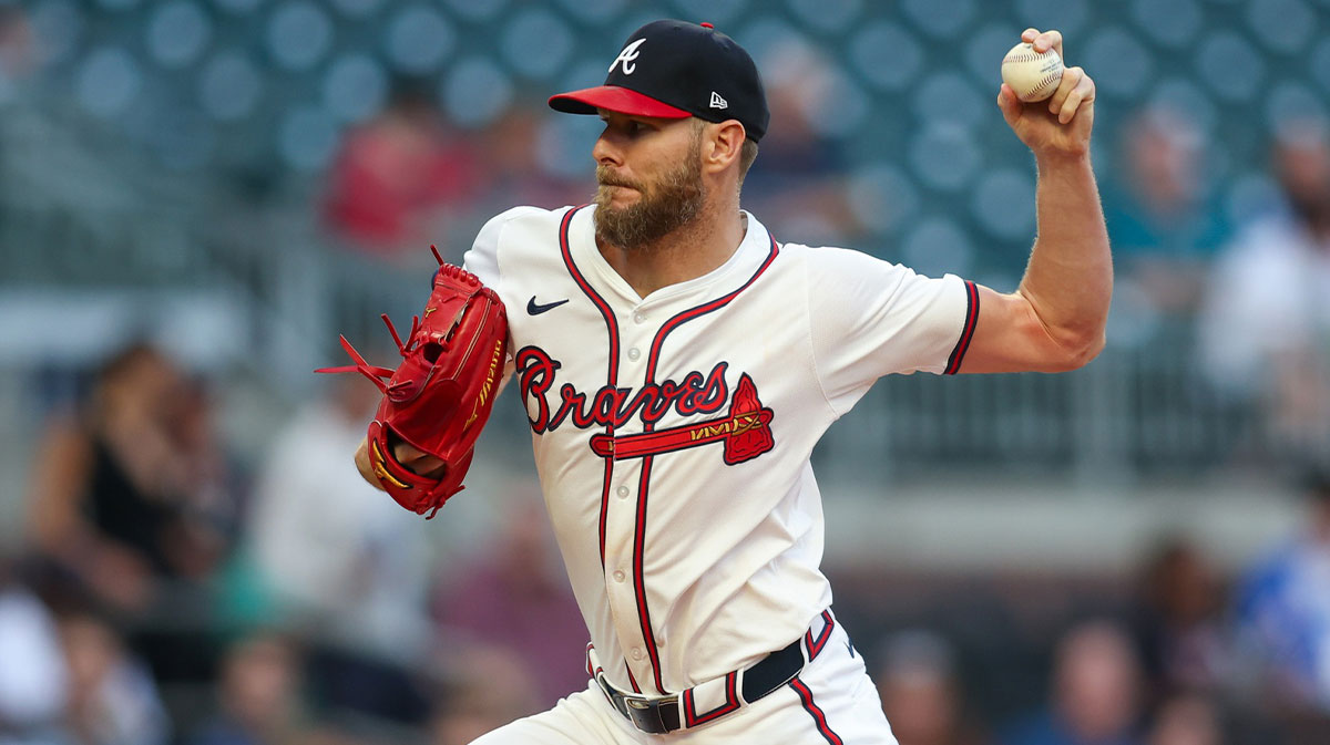 Atlanta Braves starting pitcher Chris Sale (51) throws against the Colorado Rockies in the first inning at Truist Park.