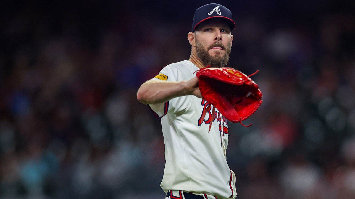 Atlanta Braves starting pitcher Chris Sale (51) in action against the Colorado Rockies in the seventh inning at Truist Park.