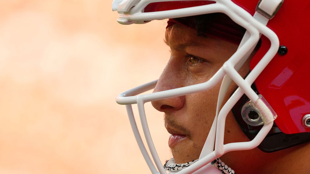 Kansas City Chiefs quarterback Patrick Mahomes (15) reacts during the second half against the Cincinnati Bengals at GEHA Field at Arrowhead Stadium.