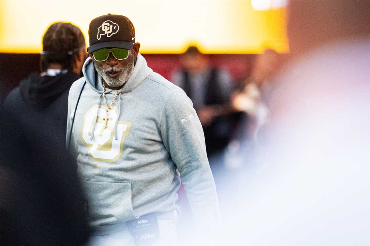 Colorado Buffaloes head coach Deion Sanders on the sideline during the first quarter against the Nebraska Cornhuskers at Memorial Stadium.