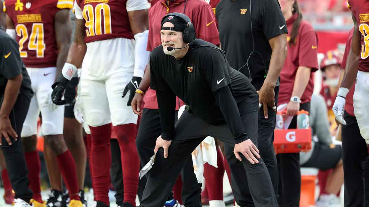 Washington Commanders head coach Dan Quinn against the Tampa Bay Buccaneers during the second half at Raymond James Stadium.