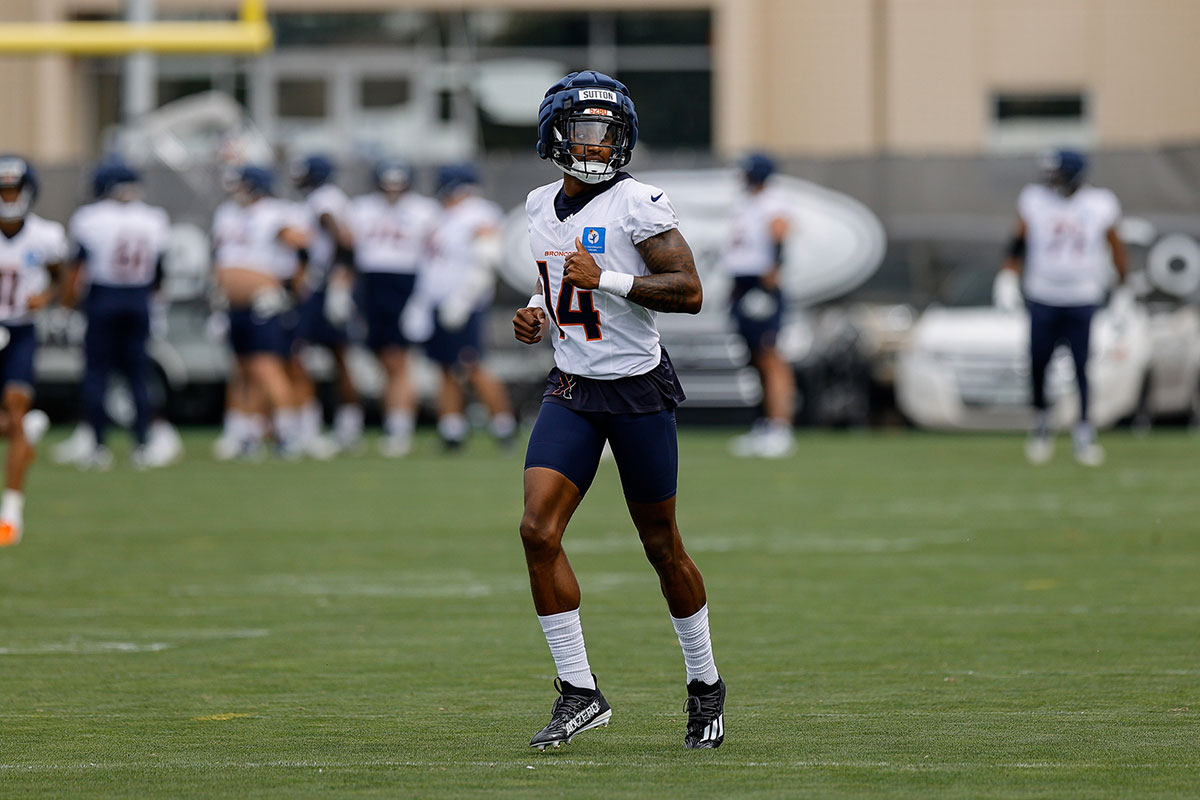 Denver Broncos wide receiver Courtland Sutton (14) during training camp at Broncos Park Powered by CommonSpirit. 