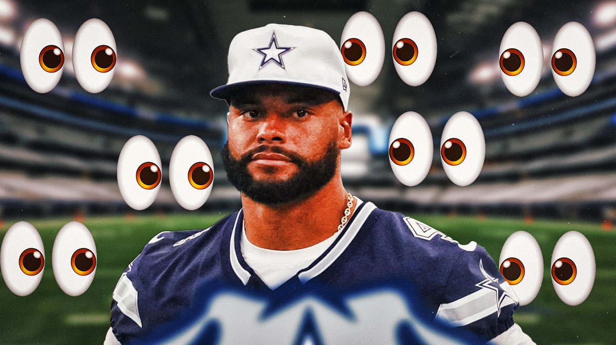 Dak Prescott with eyeball emojis al around him