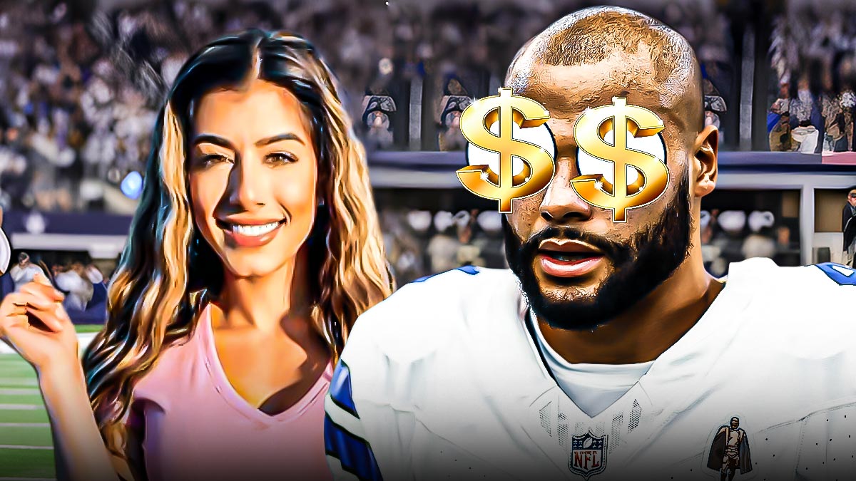 Sarah Jane Ramos (Dak Prescott's GIRLFRIEND) with Dak Prescott. Add dollar signs to Prescott's eyes