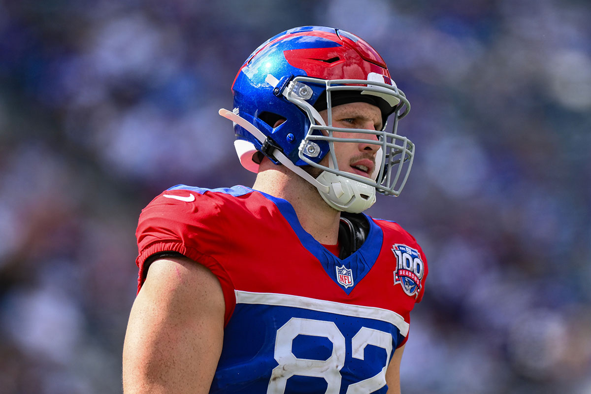 New York Giants tight end Daniel Bellinger (82) during the second half against the Minnesota Vikings at MetLife Stadium.