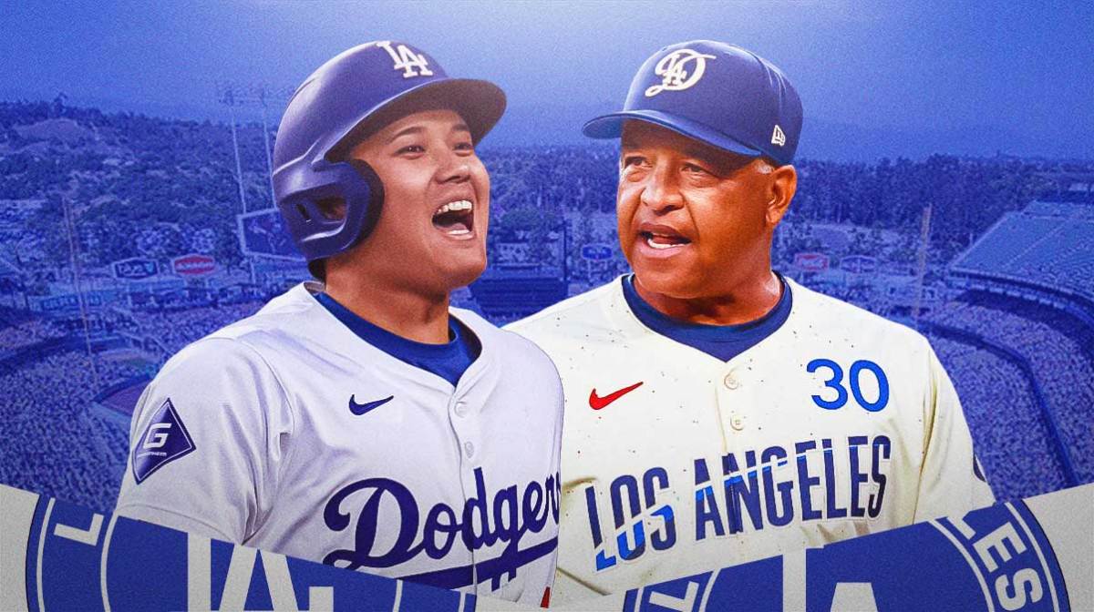 Dave Roberts, Shohei Ohtani. Chase Field in the background.