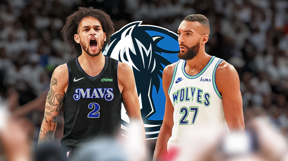 Mavericks' Derek Lively II next to Timberwolves' Rudy Gobert