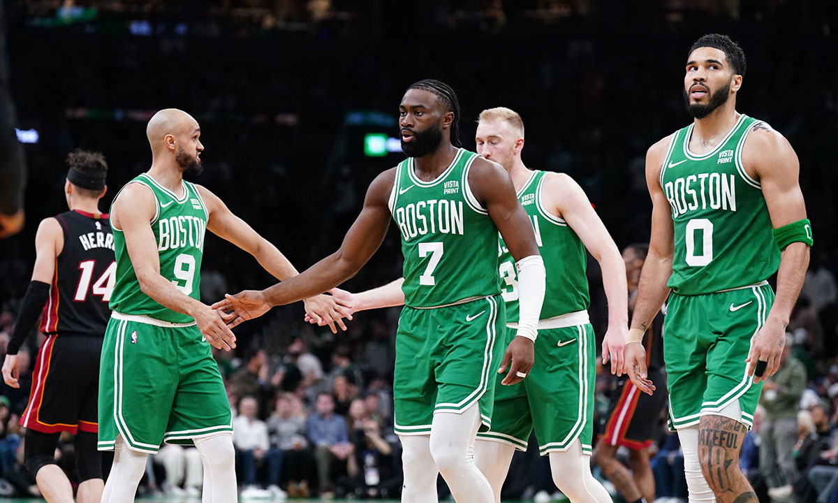 Celtics big three Derrick White, Jayson Tatum, Jaylen Brown