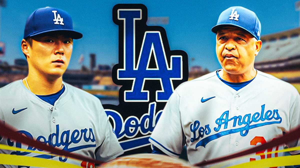 Los Angeles Dodgers player Yoshinobu Yamamoto and manager Dave Roberts