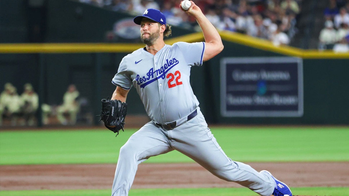 Los Angeles Dodgers pitcher Clayton Kershaw (22) delivers a pitch on Aug. 30, 2024 at Chase Field in Phoenix.