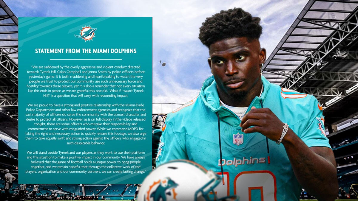 Tyreek Hill is next to the Dolphins logo, and the next Official statement is at the bottom of the picture.