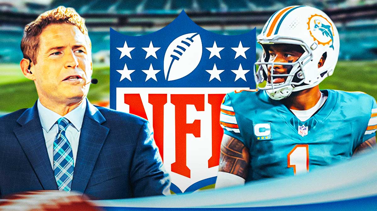 Steve Young & Dolphins' Tua Tagovailoa with an NFL logo