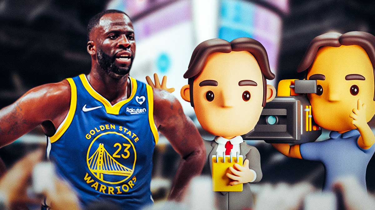 Warriors star Draymond Green looking at reporters.