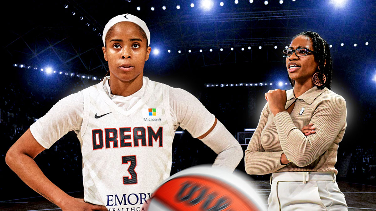 Jordin Canada in a Dream jersey and Tanisha Wright in Dream coaching gear.