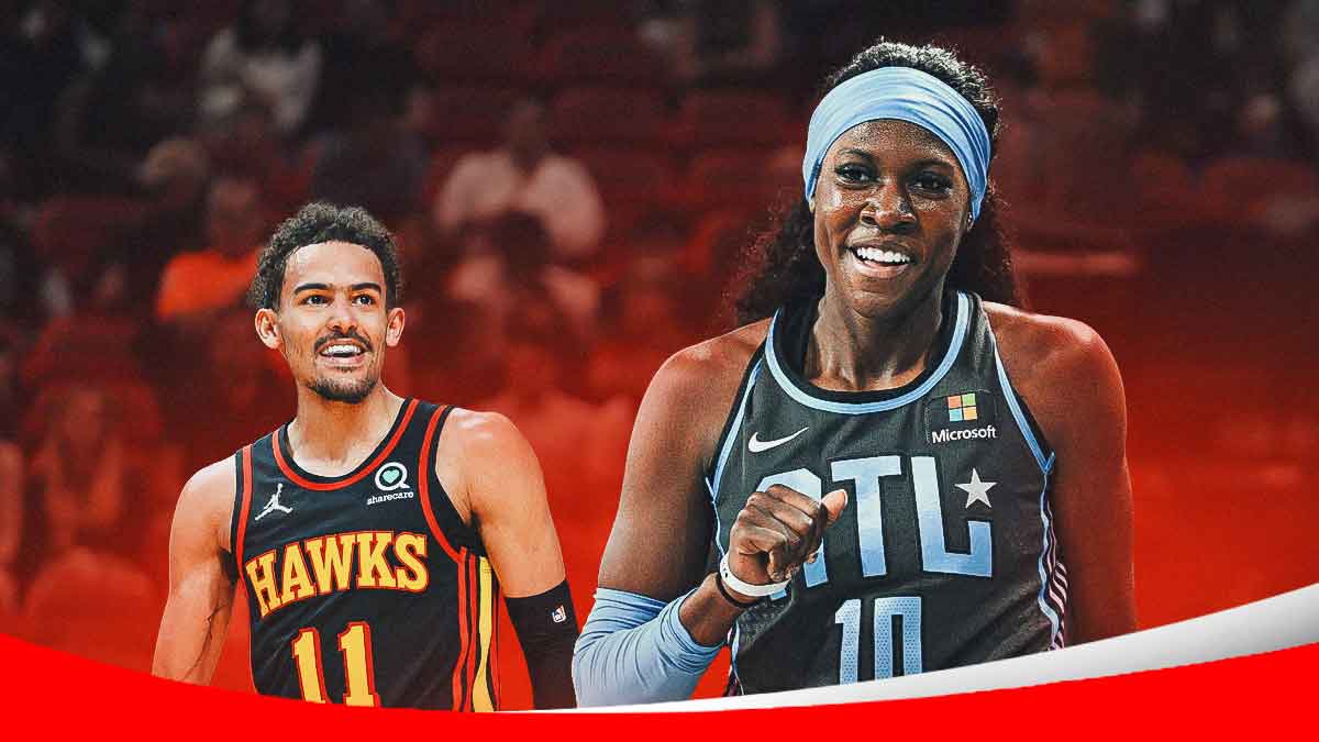 Dream’s Rhyne Howard hyped up, with Hawks’ Trae Young smiling at her