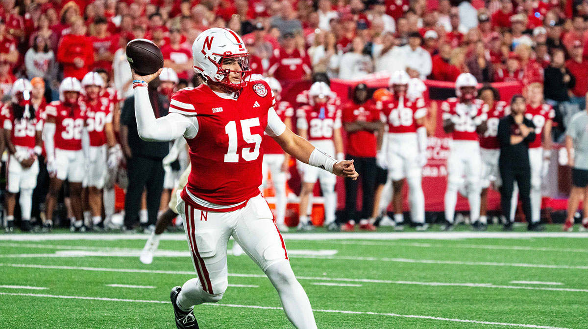 Nebraska Cornhuskers quarterback Dylan Raiola (15) passes against the Colorado Buffaloes during the second quarter at Memorial Stadium
