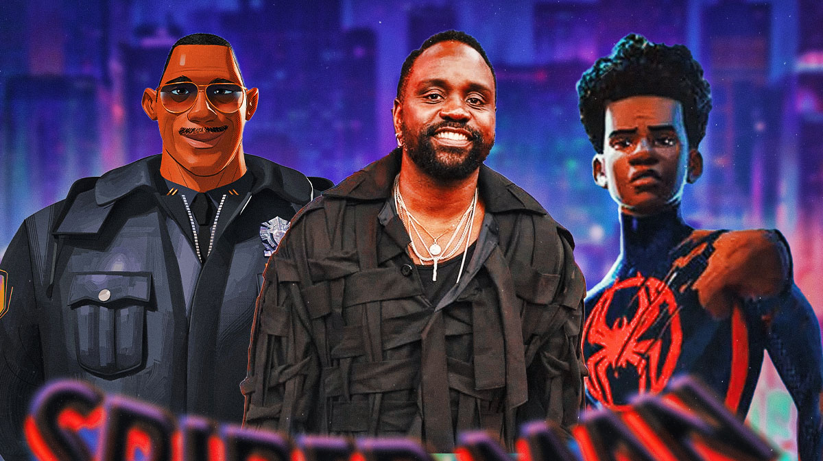 Spider-Man: Beyond the Spider-Verse star Brian Tyree Henry in between Jefferson Davis and Miles Morales from the movies.