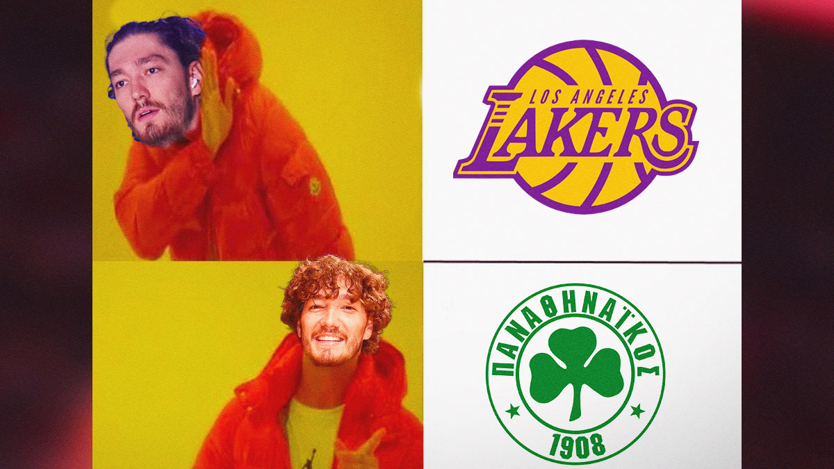 Hotline bling meme but it's Cedi Osman choosing Panathinaikos over the Lakers.