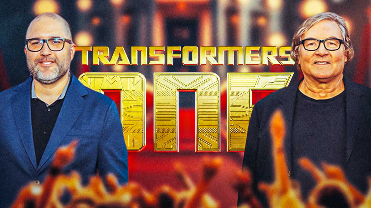 Transformers One director, producer with the logo in the middle