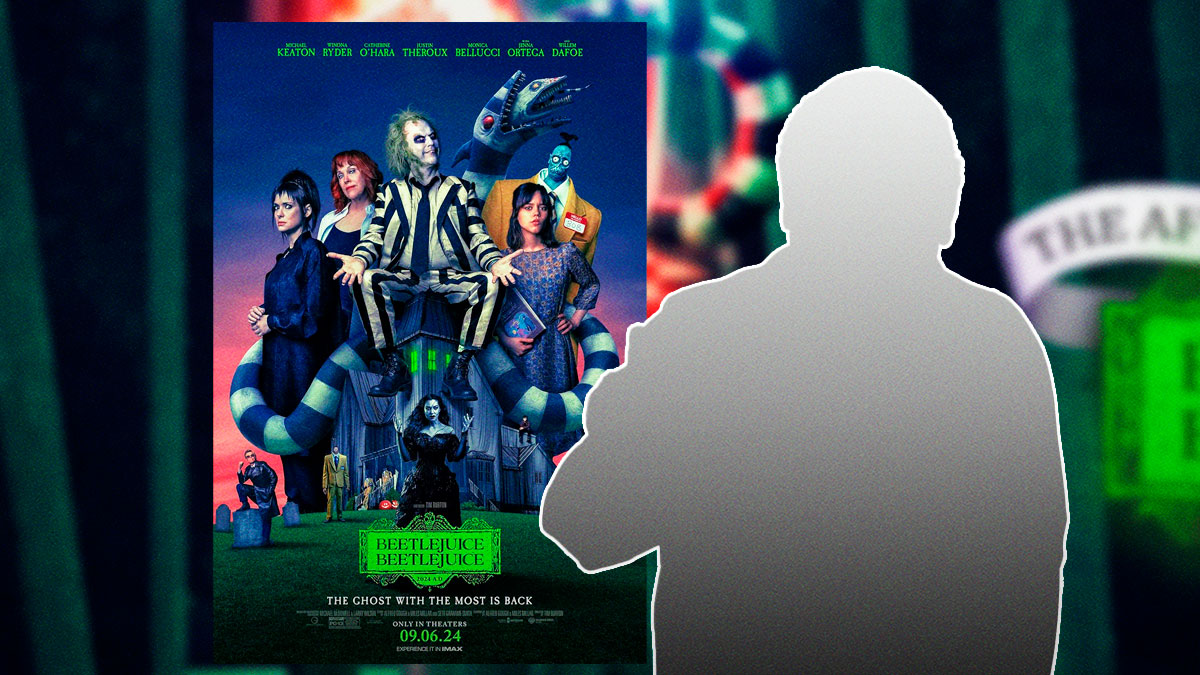 Beetlejuice Beetlejuice poster with cameo actor Danny DeVito as silhouette.