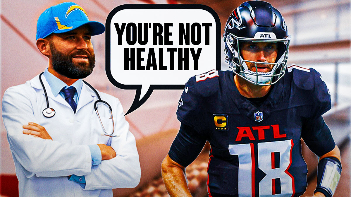 Chase Daniels dressed as a doctor yelling at Kirk Cousins, "You're not healthy" in an Atlanta Falcons-themed Doctors Office.