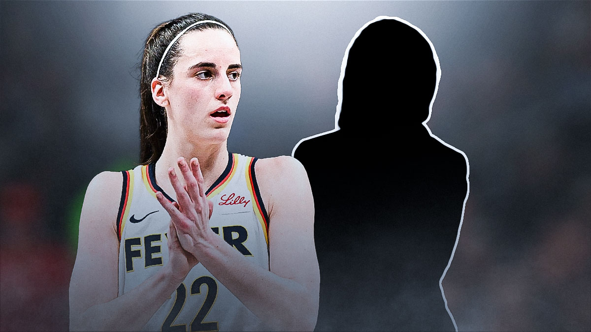 Caitlin Clark next to dark silhouette