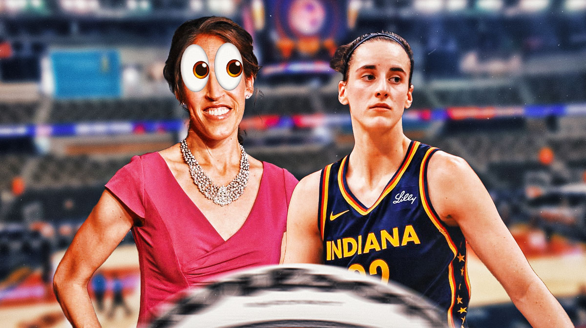 Former WNBA player Rebecca Lobo with the eyes emoji in place of her eyes, as if she is looking at WNBA Indiana Fever player Caitlin Clark