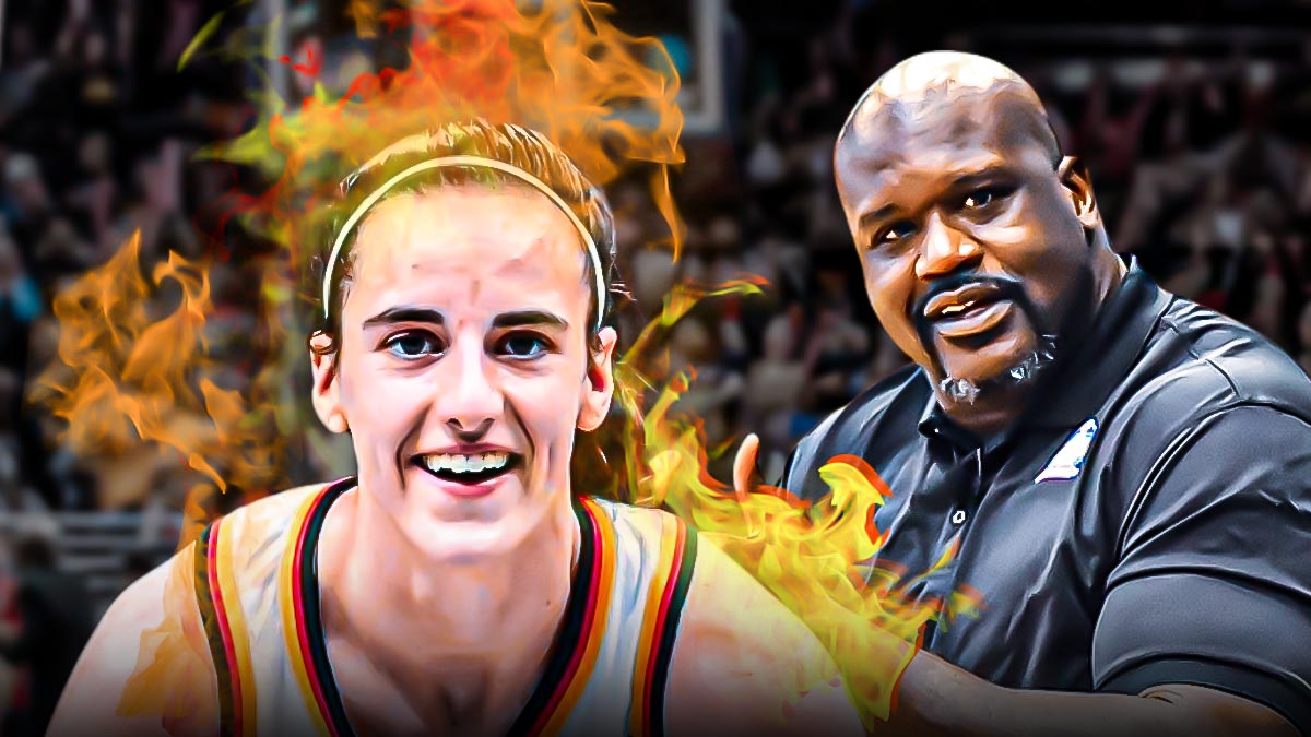 Fever Caitlin Clark with Sky Angel Reese fan Shaquille O'Neal