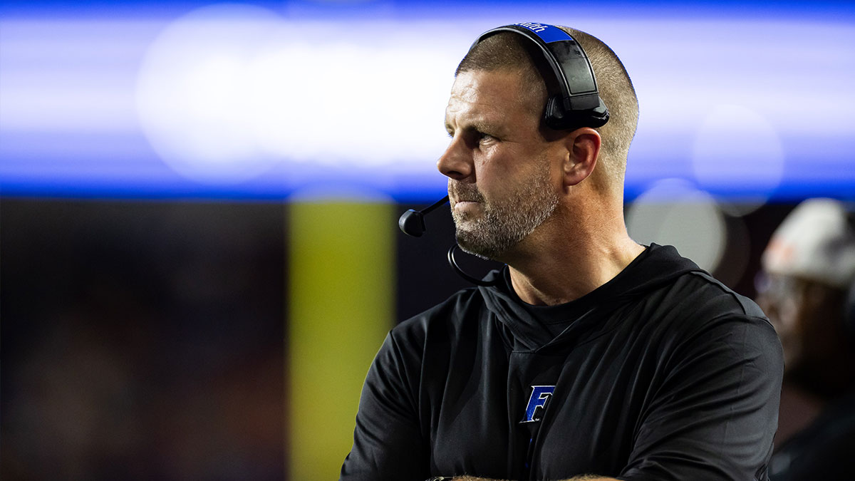 Florida Gators head coach Billy Napier looks on against the Samford Bulldogs during the second half at Ben Hill Griffin Stadium.