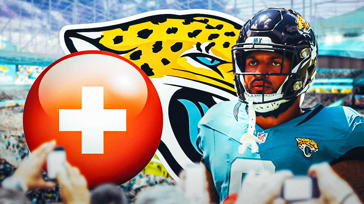 Jacksonville Jaguars WR Gabe Davis with an injury symbol. There is also a logo for the Jacksonville Jaguars.
