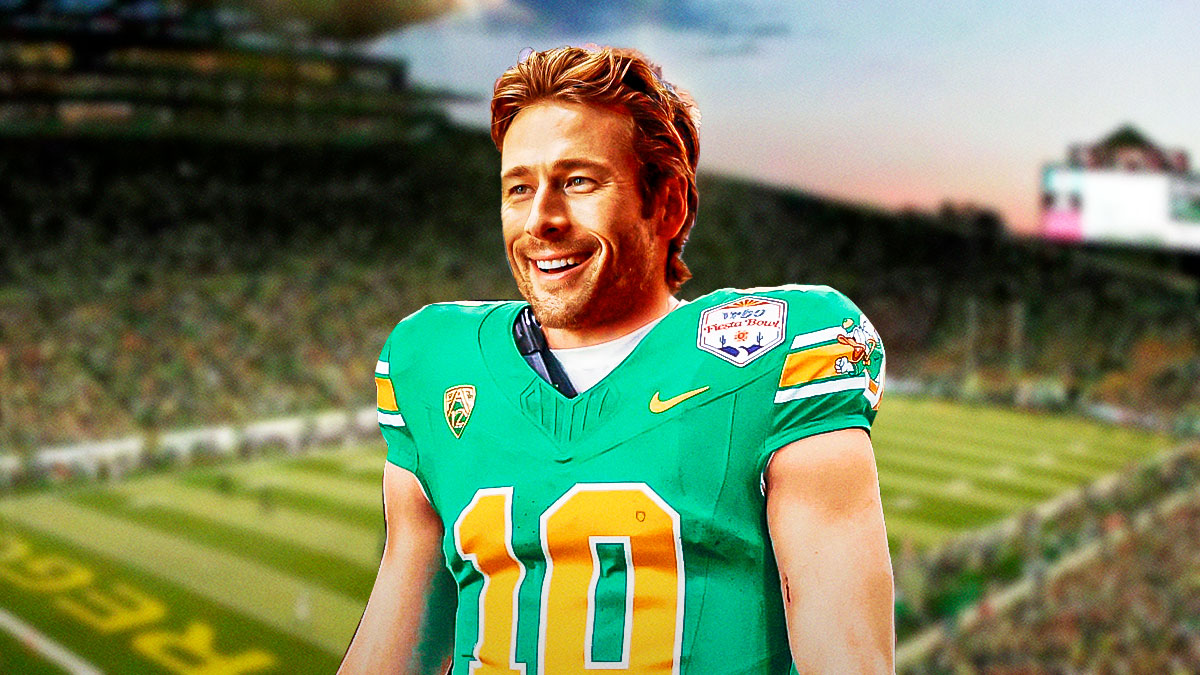 Glen Powell suits up in Oregon uniform for Chad Powers series