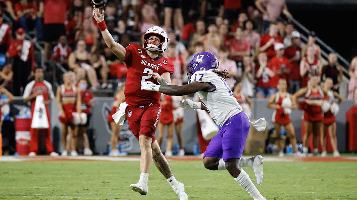 North Carolina State Wolfpack quarterback Grayson McCall (2) prepares to throw the football during the second half of the game against Western Carolina Catamounts at Carter-Finley Stadium.