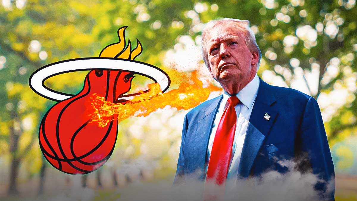 Miami Heat logo breathing fire at Donald Trump