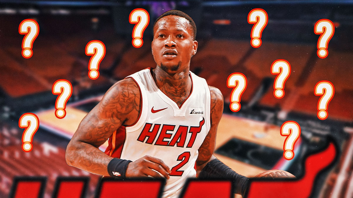 Heat's Terry Rozier smiling, with question marks all over him