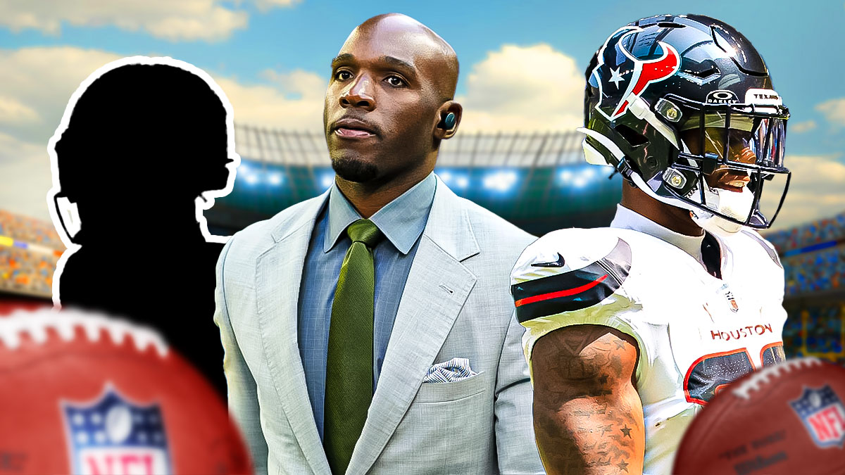 Texans HC DeMeco Ryans next to blacked out player silhouette and Joe Mixon