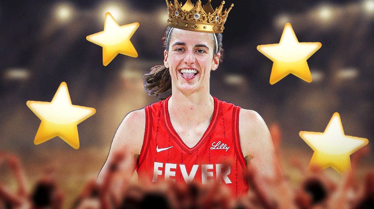 WNBA Indiana Fever player Caitlin Clark, with a crown on her head and stars all around her