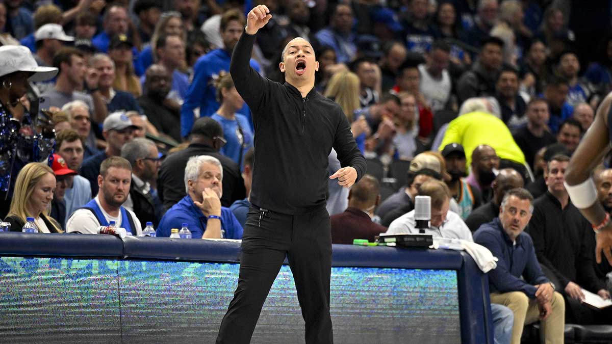 LA Clippers head coach Tyronn Lue yells to his team during the second quarter against the Dallas Mavericks during game three of the first round for the 2024 NBA playoffs at the American Airlines Center.