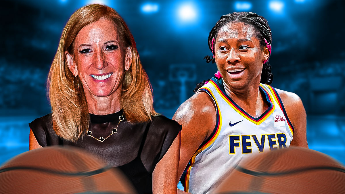 Indiana Fever player Aliyah Boston alongside WNBA commissioner Cathy Engelbert