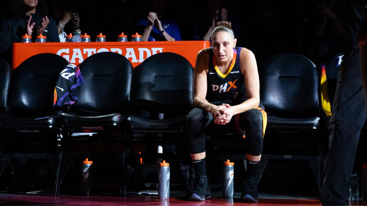 Phoenix Mercury guard Diana Taurasi (3) waits to be introduced on Sept. 19, 2024 at Footprint Center in Phoenix.