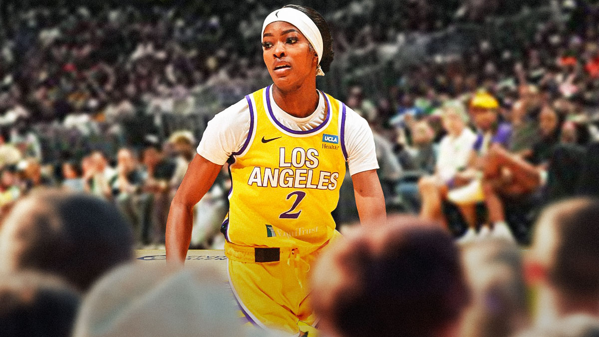 LA Sparks player Rickea Jackson with the LA Sparks arena in the background, rookie season