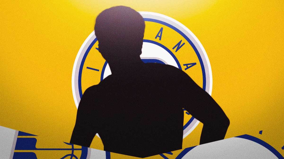 silhouette of Keisei Tominaga with Pacers logo in the background.