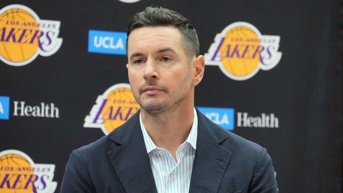 Los Angeles Lakers coach JJ Redick at a press conference at the UCLA Health Training Center.