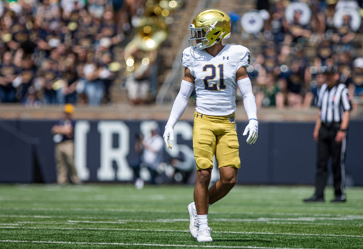 Notre Dame defensive back Jaden Mickey (21) during the Notre Dame Blue-Gold Spring Football game